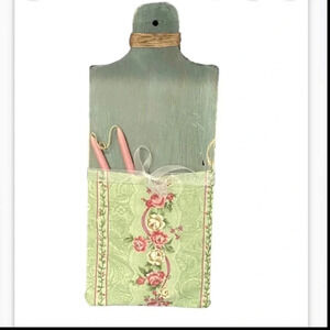 Primitive Handmade Reclaimed Wood Cutting Board Floral Candlestick Cottage Green